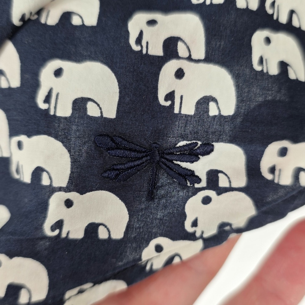 Talbots Button Down Shirt Women 1X Navy White Elephant Print Cotton Long Sleeve - Picture 3 of 8